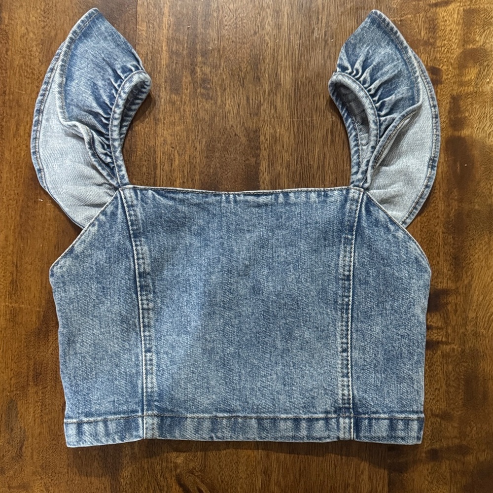 Alice + Olivia Blue Denim Crop Top